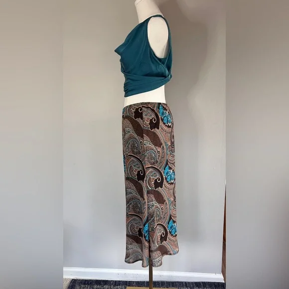Y2K DRESSBARN Brown Paisley Sheer Overlay Midi Skirt Whimsigoth Fairy Boho Sz M - Picture 5 of 7